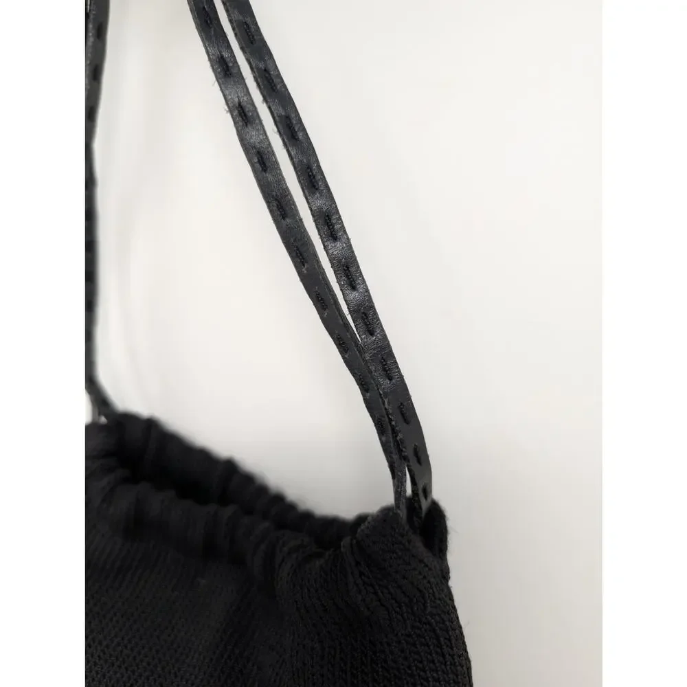 The Sak Black Crochet Knit Hobo Bag Y2K Boho Minimalist Leather Strap